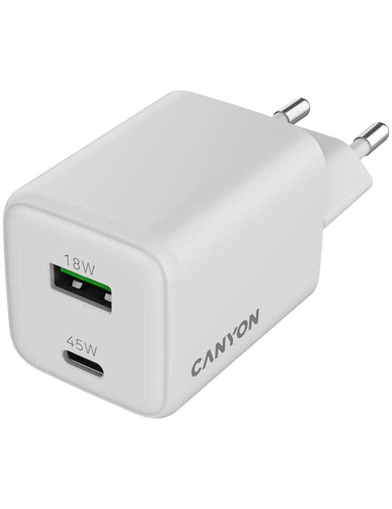 Захранващ адаптер CANYON CU45AC, 45W GaN, 1x USB-C PD, 1x USB-A QC - CNS-CUW45AC - 4
