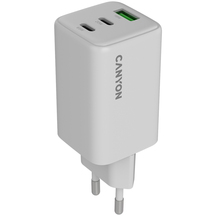 Захранващ адаптер CANYON CU65ACC, 65W GaN 2xUSB-C 1xUSB-A Power Delivery Quick Charge - CNS-CUW65ACC - 1