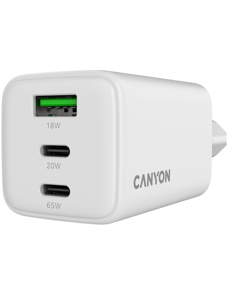 Захранващ адаптер CANYON CU65ACC, 65W GaN 2xUSB-C 1xUSB-A Power Delivery Quick Charge - CNS-CUW65ACC - 5
