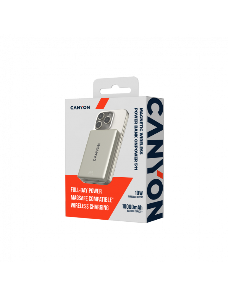 Външна батерия CANYON OnPower 511, 10000mAh, 20W PD, MagSafe, Алуминий - CNS-CPB511G - 5