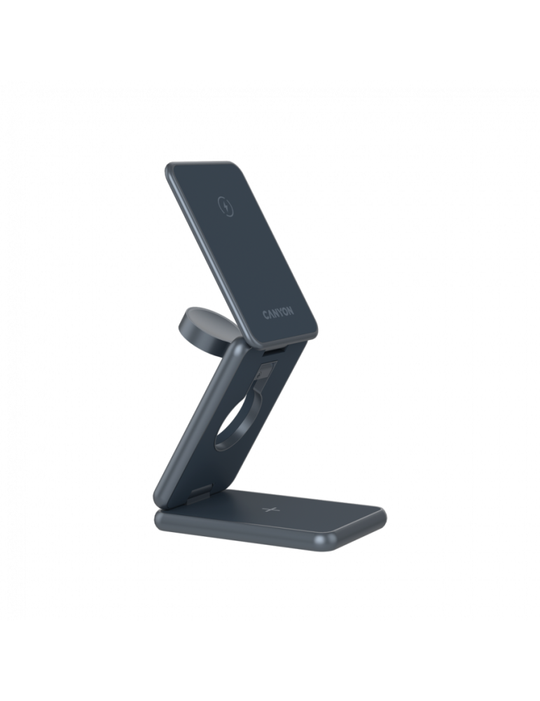 Безжично зарядно CANYON OnCharge 309, 15W 3в1 Foldable, USB-C, Метал - CNS-WCS309M - 3