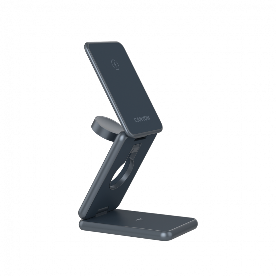 Безжично зарядно CANYON OnCharge 309, 15W 3в1 Foldable, USB-C, Метал - CNS-WCS309M - 3