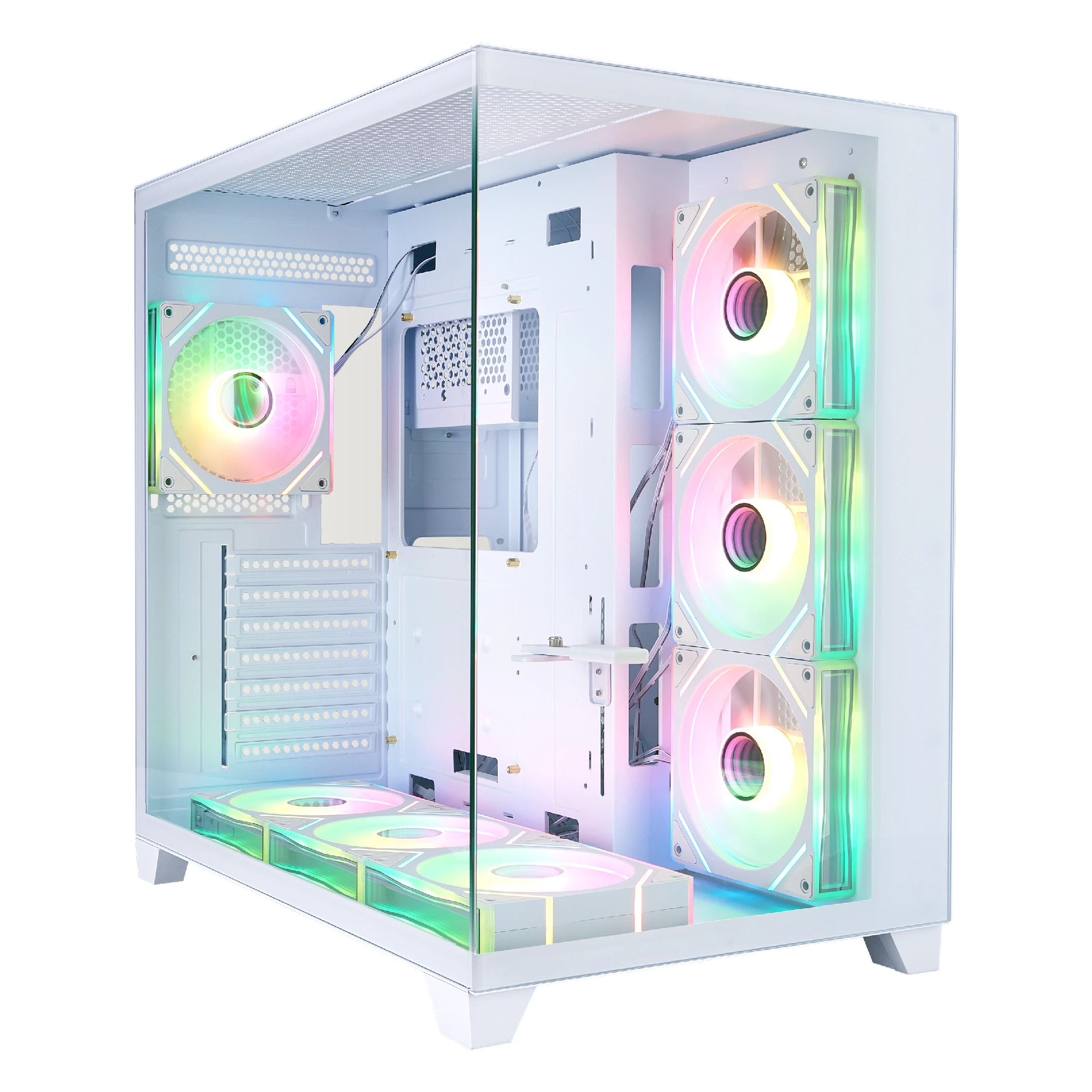 Кутия за компютър 1stPlayer MEGAVIEW MV8, Middle Tower ATX, Бяла, Tempered Glass, 7 x 120mm A-RGB вентилатори - MV8-TP-WH-6FC7R-1FC7 - 1