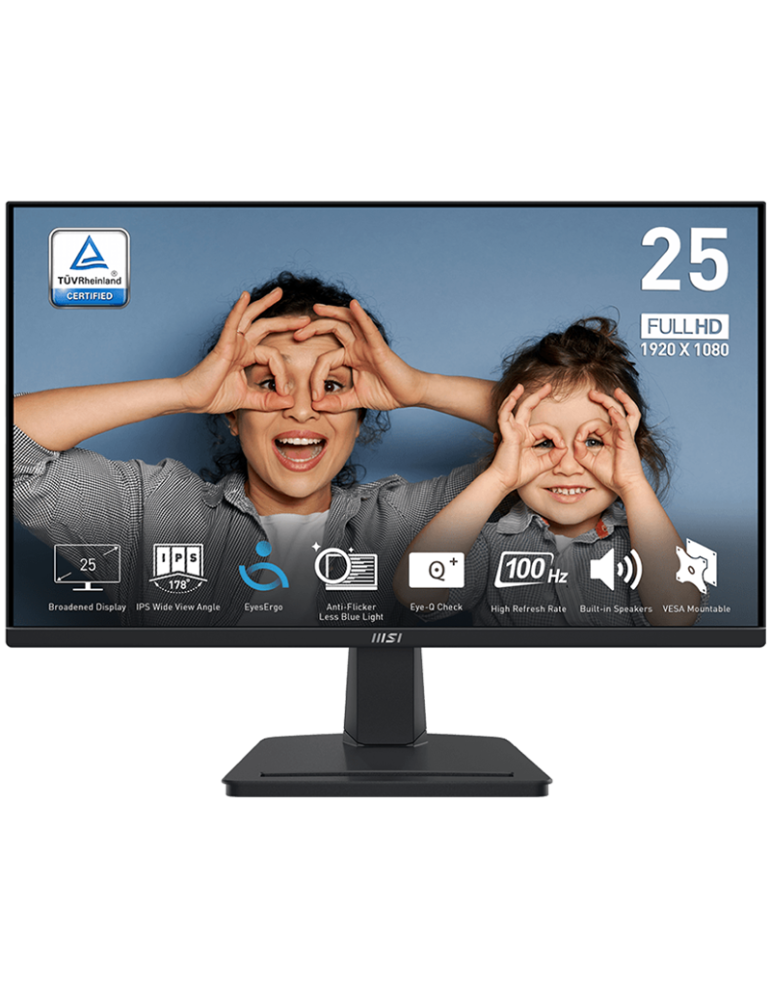 Монитор MSI PRO MP251, 24.5" IPS 1920x1080 100Hz, 300cd/m², 1ms, Adaptive-Sync, вграден звук - 9S6-3PC29M-034 - 1