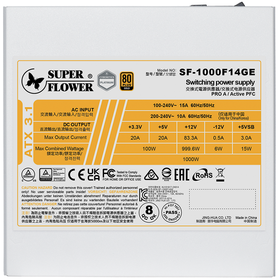 Модулно захранване SUPER FLOWER Leadex III Gold 1000W, ATX 3.1, 80 Plus Gold, Fully Modular, 140mm Fan, White - SF-1000F14GE(WH) - 2
