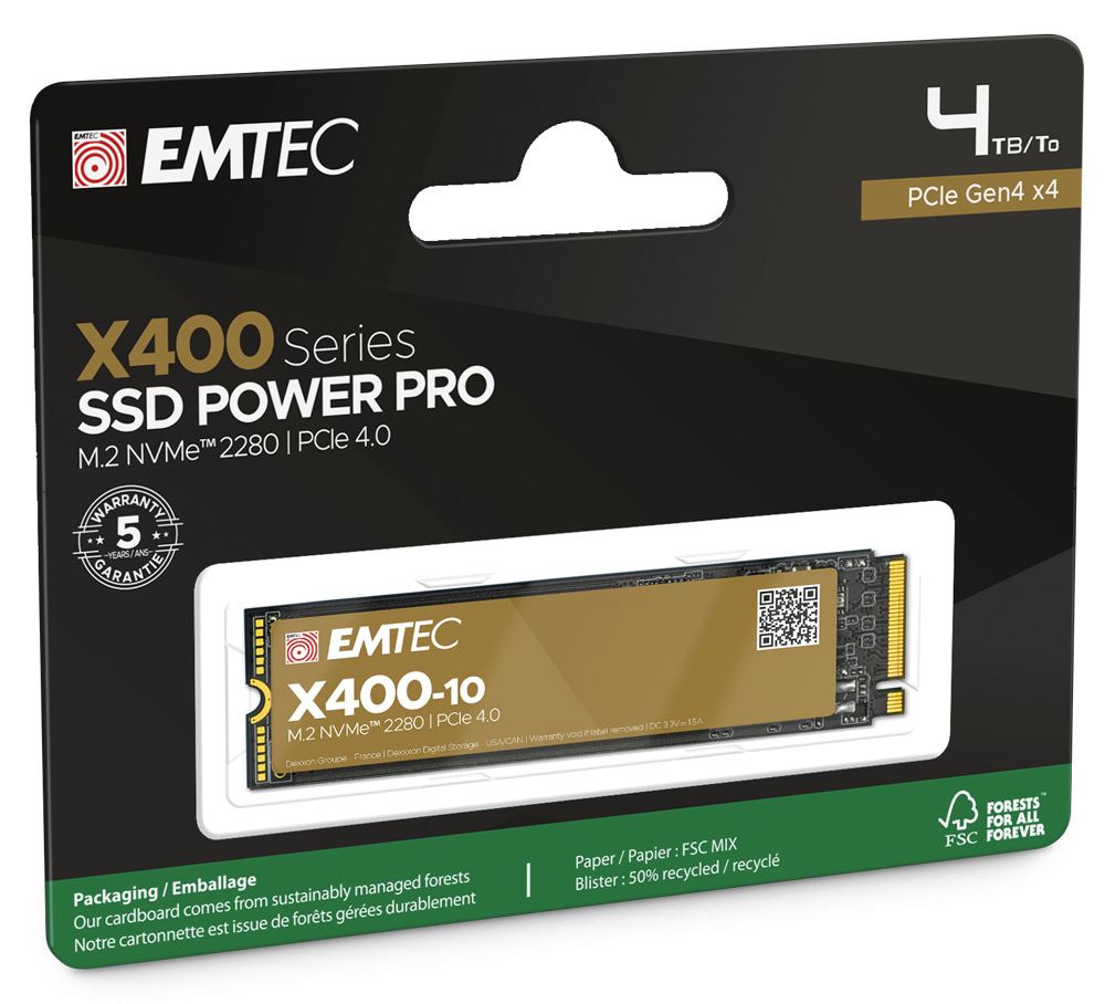 SSD диск EMTEC X410, 4TB NVMe M.2 PCIe Gen4, 7400/7000 MB/s  - ECSSD4TX410 - 3
