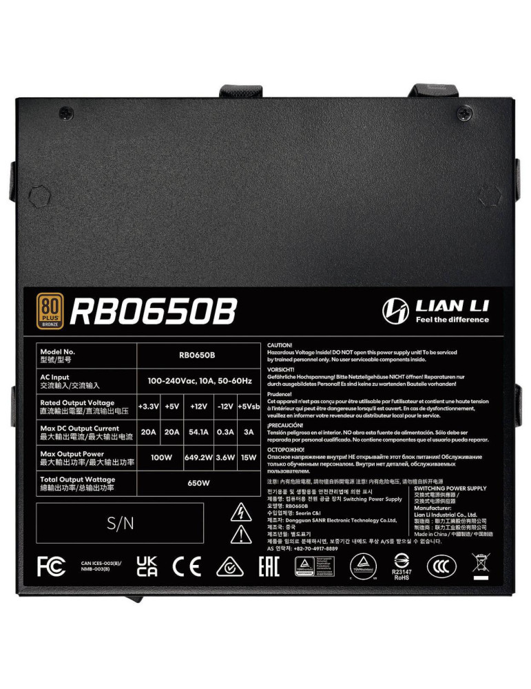 Захранване Lian Li RB650B, 650W 80+ Bronze ATX 3.1 - G9P.RB0650B.B000.EU - 5