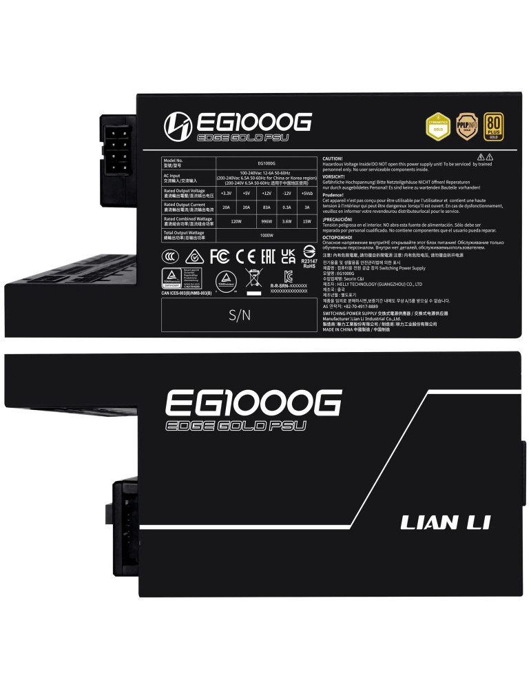 Модулно захранване Lian Li EDGE 1000W, 1000W 80+ Gold, ATX 3.1, PCIe 5.1 - G9P.EG1000G.BH00.EU - 7