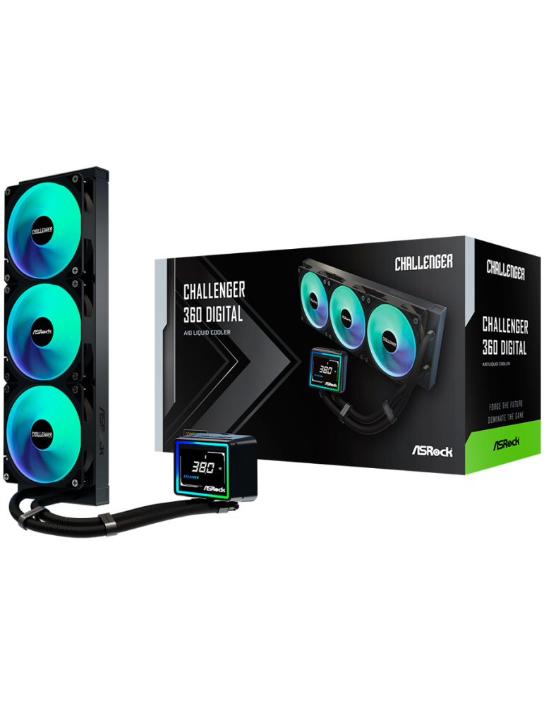Водно охлаждане за процесор ASROCK Challenger 360 Digital, 360mm AiO, LCD дисплей, AM5/AM4/LGA1851/LGA1700 - 90-ACLA36-BAAGA6 - 1