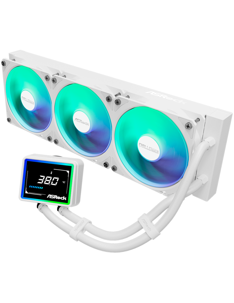Водно охлаждане за процесор ASROCK Challenger White 360, 360mm AiO, LCD дисплей, 3x120mm вентилатора, AM5/AM4/LGA1851/LGA1700 - 90-ACLA36-WAAGA6 - 1