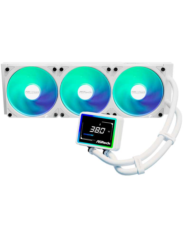 Водно охлаждане за процесор ASROCK Challenger White 360, 360mm AiO, LCD дисплей, 3x120mm вентилатора, AM5/AM4/LGA1851/LGA1700 - 90-ACLA36-WAAGA6 - 3