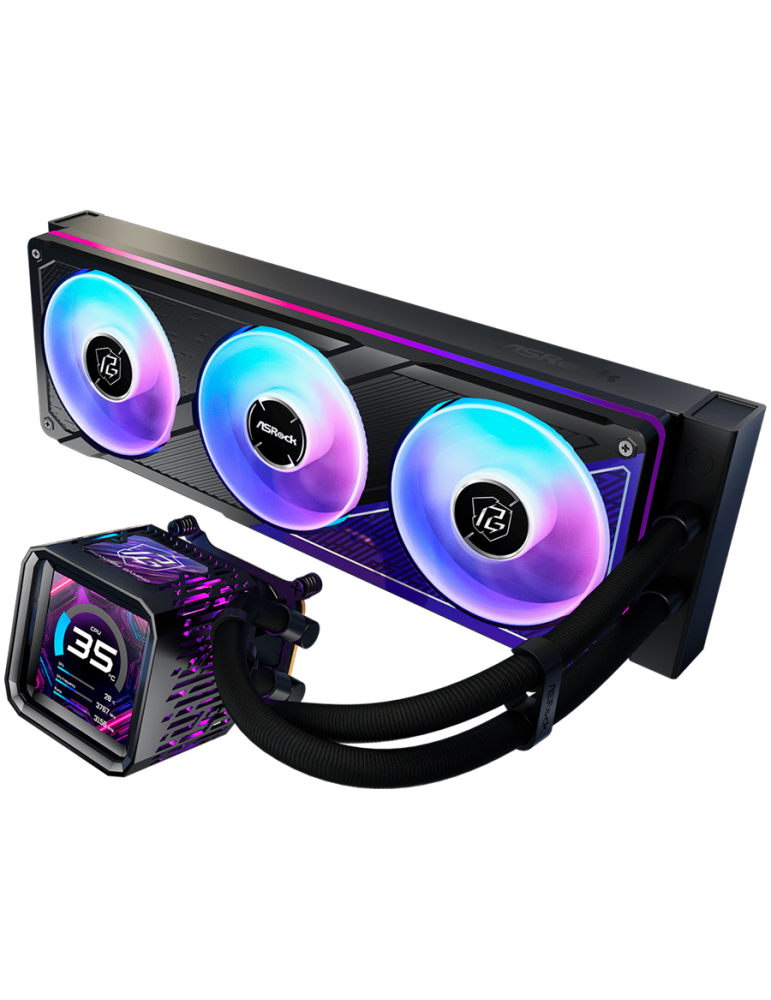 Водно охлаждане за процесор ASROCK PHANTOM GAMING 360 LCD, 360mm, LCD дисплей, AM5/AM4/LGA1851/LGA1700, ARGB - 4711581492455 - 2