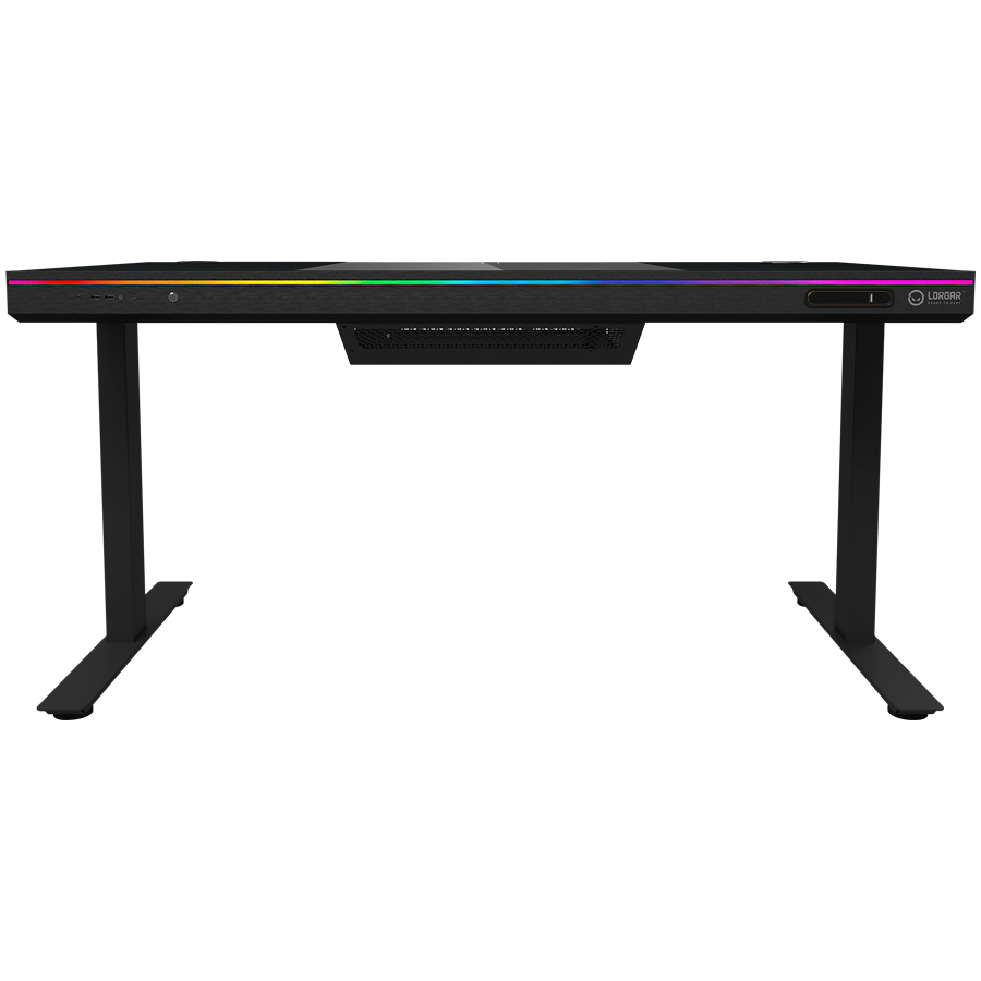 Геймърско бюро LORGAR Elite 90, 116cm, двигателен подходящ височина, вградена PC кутия, безжично зареждане, RGB подсветка, закалено стъкло - LRG-DE90G - 3