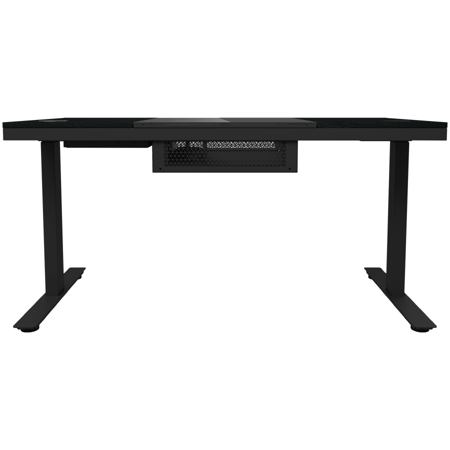Геймърско бюро LORGAR Elite 90, 116cm, двигателен подходящ височина, вградена PC кутия, безжично зареждане, RGB подсветка, закалено стъкло - LRG-DE90G - 5