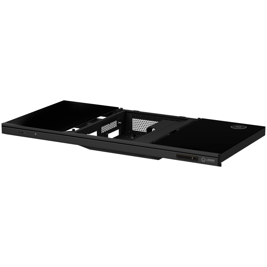 Геймърско бюро LORGAR Elite 90, 116cm, двигателен подходящ височина, вградена PC кутия, безжично зареждане, RGB подсветка, закалено стъкло - LRG-DE90G - 6