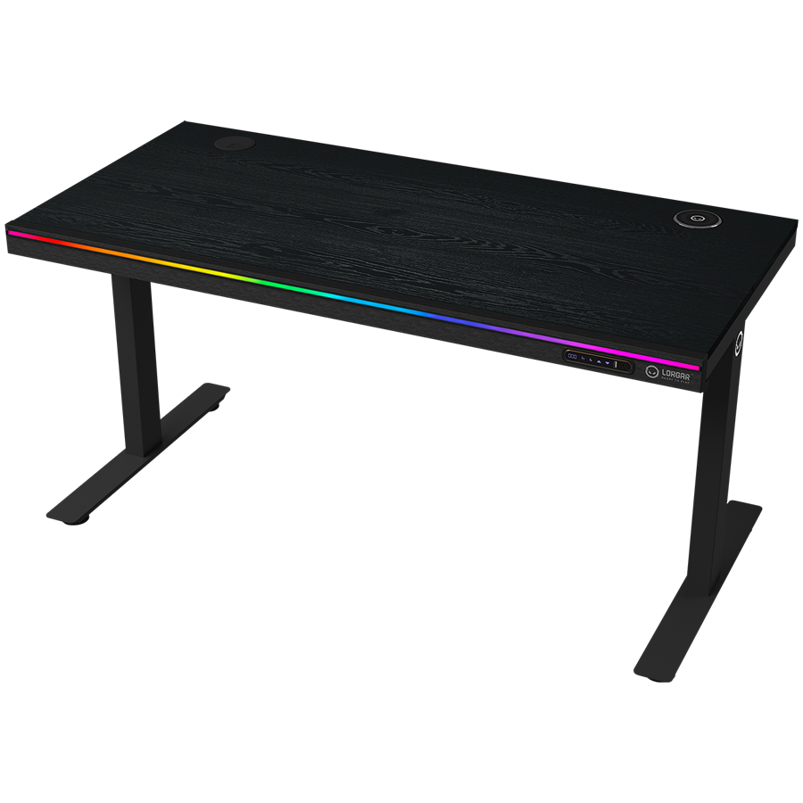 Геймърско бюро LORGAR Pro 80, 116.5cm, Двойни електрически мотори, LCD дисплей, Безжично зареждане Qi, RGB подсветка, 3 EU контакта, Черен - LRG-DP80W - 1