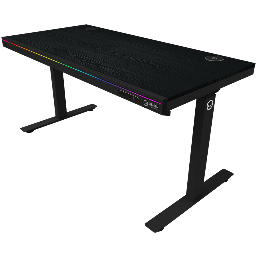 Геймърско бюро LORGAR Pro 80, 116.5cm, Двойни електрически мотори, LCD дисплей, Безжично зареждане Qi, RGB подсветка, 3 EU контакта, Черен - LRG-DP80W - 2