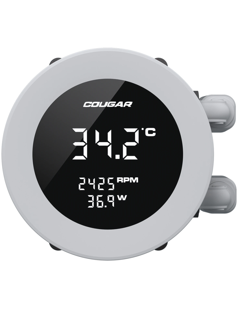 Водно охлаждане за процесор COUGAR Poseidon Vistek ARGB 360, 360mm AiO Liquid Cooling, 3x120mm вентилатора, LCD дисплей, Socket 1366-1851/AM3-AM5 - CGR-PSDVARGB-W-360 - 3