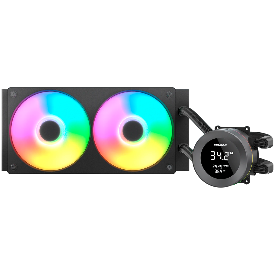 Водно охлаждане за процесор COUGAR Poseidon Vistek ARGB 240 AiO, 240mm Liquid Cooling, 2x120mm вентилатора, LCD дисплей, PWM Control, RGB LED, Socket 1366/AM3/1156/1155/FM1/FM2/1150/1151/AM4/1200/1700/AM5/1851 - CGR-PSDVARGB-B-240 - 1