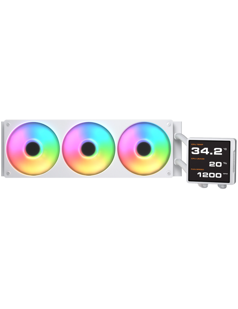 Водно охлаждане за процесор COUGAR Poseidon Vistek Pro ARGB 360, Течно охлаждане, 3x125mm вентилатора, LCD дисплей, Бял - CGR-PSDVPRGB-W-360 - 1