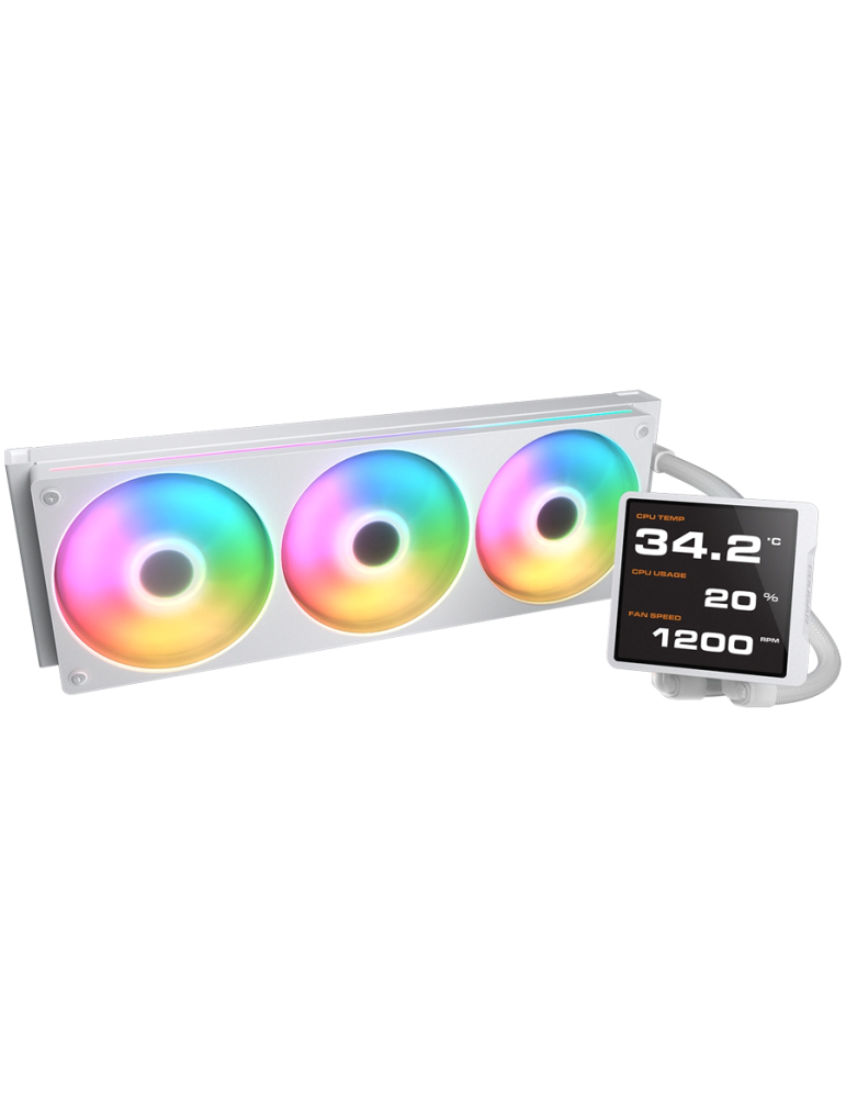 Водно охлаждане за процесор COUGAR Poseidon Vistek Pro ARGB 360, Течно охлаждане, 3x125mm вентилатора, LCD дисплей, Бял - CGR-PSDVPRGB-W-360 - 2