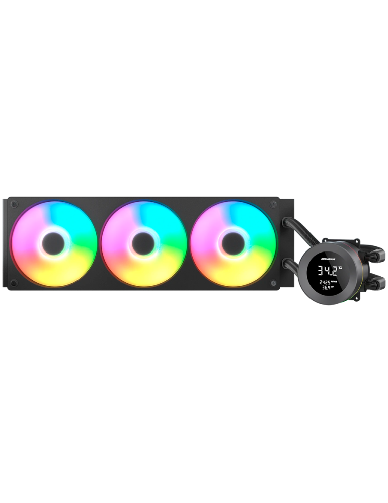 Водно охлаждане за процесор COUGAR Poseidon Vistek ARGB 360 AiO, Liquid Cooling, 3x120mm вентилатора, LCD дисплей, RGB LED, Socket 1851/AM5/1700/AM4/1200 - CGR-PSDVARGB-B-360 - 1