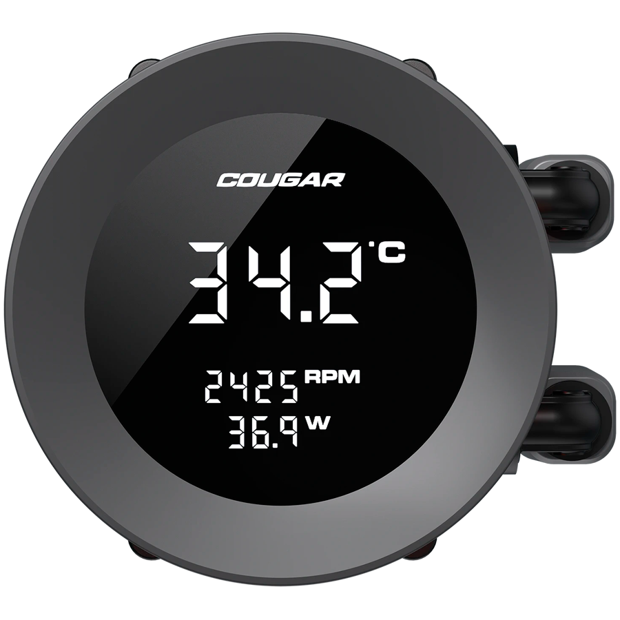 Водно охлаждане за процесор COUGAR Poseidon Vistek ARGB 360 AiO, Liquid Cooling, 3x120mm вентилатора, LCD дисплей, RGB LED, Socket 1851/AM5/1700/AM4/1200 - CGR-PSDVARGB-B-360 - 3