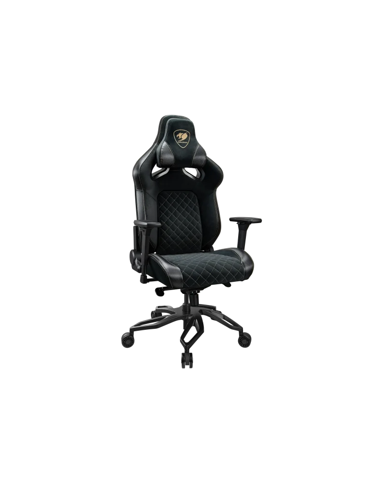 Геймърски стол COUGAR Titan Pro V2 Gold F, алуминиева рамка, PVC кожа + велур, клас 4 газлифт, регулируем гръбнак, памет-пенна възглавница, 4D подлакътници, люмбална поддържка, до 160kg - CGR-T2F-GLB - 1