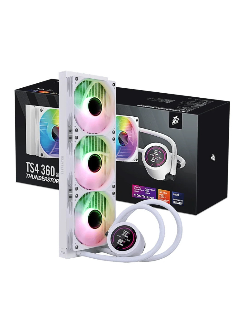 Водно охлаждане за процесор 1stPlayer Thunderstorm TS4 360, 360mm, 3x120mm вентилатор, 300W капацитет, медена база, aRGB, дигитален дисплей - TS4-360-WH - 7