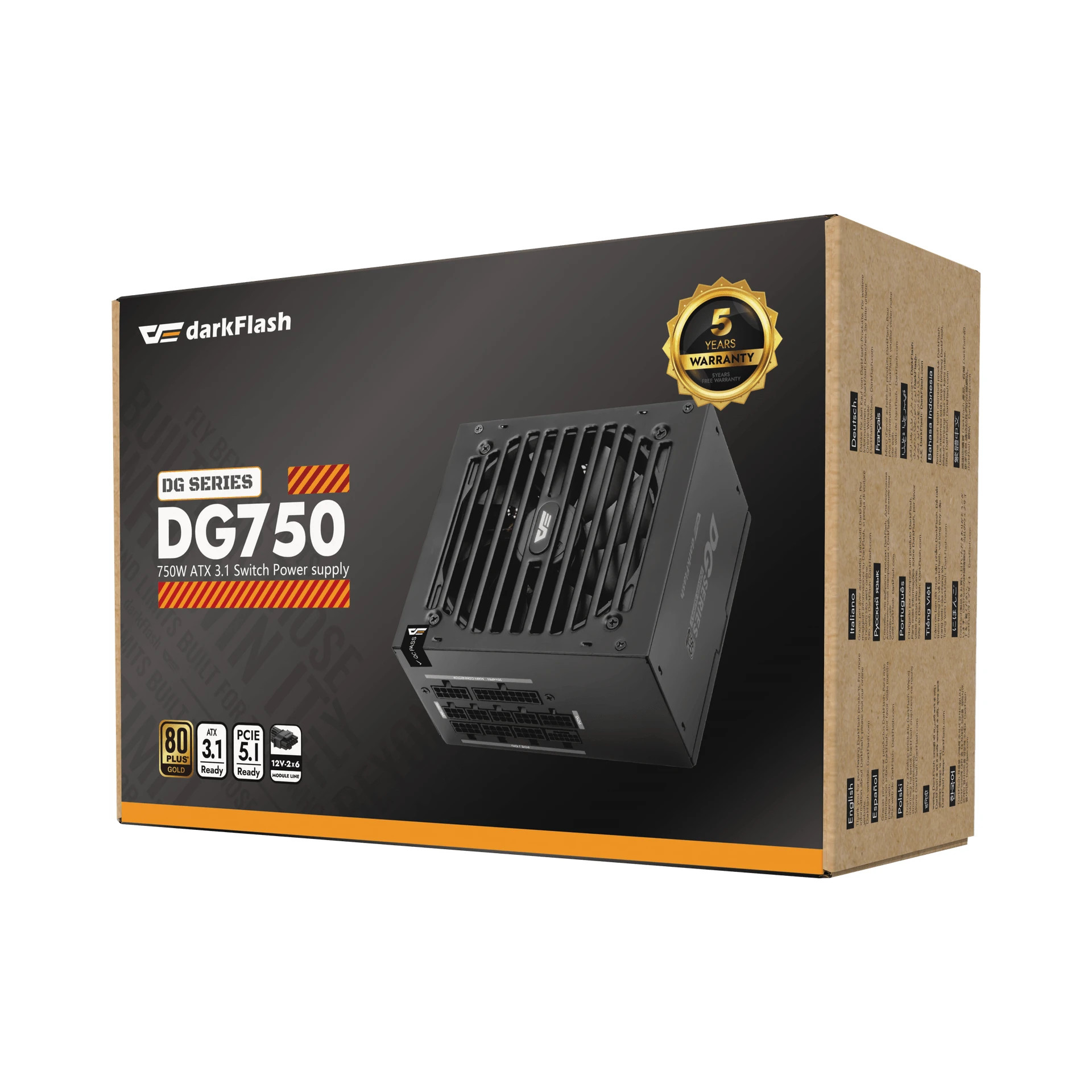 Захранване Darkflash DG750, 750W ATX 3.1, 80PLUS Gold, Full Modular, 120mm вентилатор - DG750-BK - 9