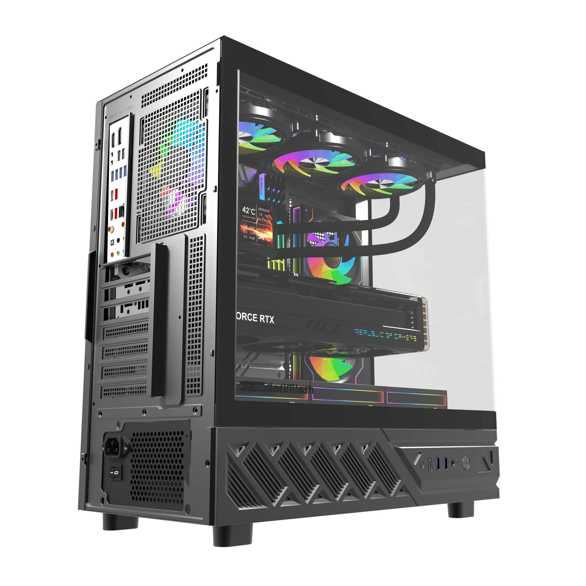 Кутия за компютър Darkflash DS950 Black, ATX Mid Tower, Tempered Glass, 6x 120mm A-RGB, 450x222x465mm - DS950-6F-BK - 8