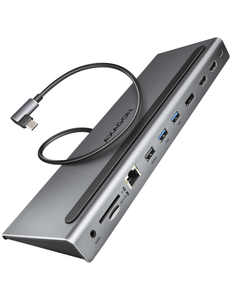 USB-C докинг станция AXAGON HMC-4KX3, 2x HDMI 4K, 1x DisplayPort 4K, 2x USB 3.0, 1x USB 2.0, Ethernet, Card Reader, 3.5mm Jack - HMC-4KX3 - 1