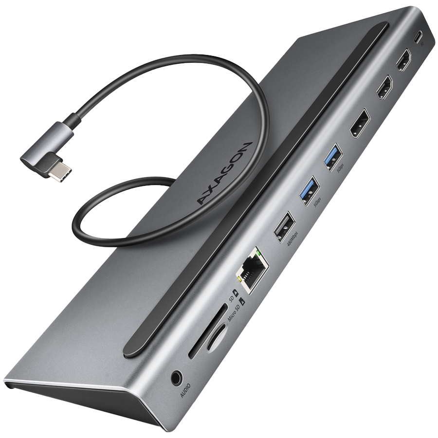 USB-C докинг станция AXAGON HMC-4KX3, 2x HDMI 4K, 1x DisplayPort 4K, 2x USB 3.0, 1x USB 2.0, Ethernet, Card Reader, 3.5mm Jack - HMC-4KX3 - 1