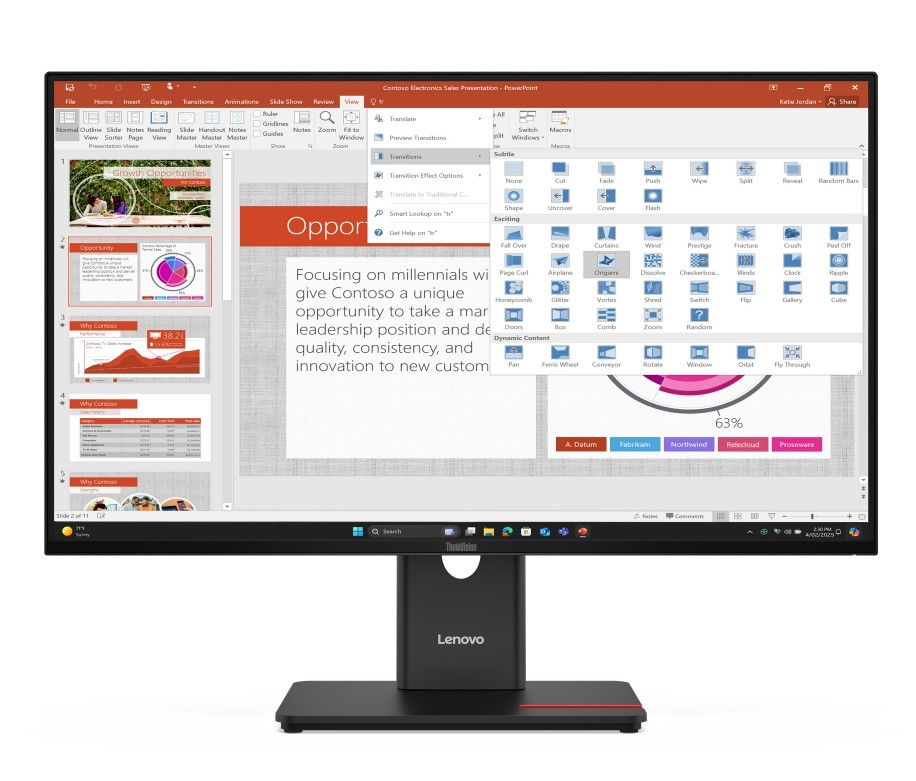 Монитор Lenovo ThinkVision T27-40, 27" IPS 1920x1080, 48-120Hz, 300cd/m2, USB-C, DisplayPort - 64A5MAT6EU - 1