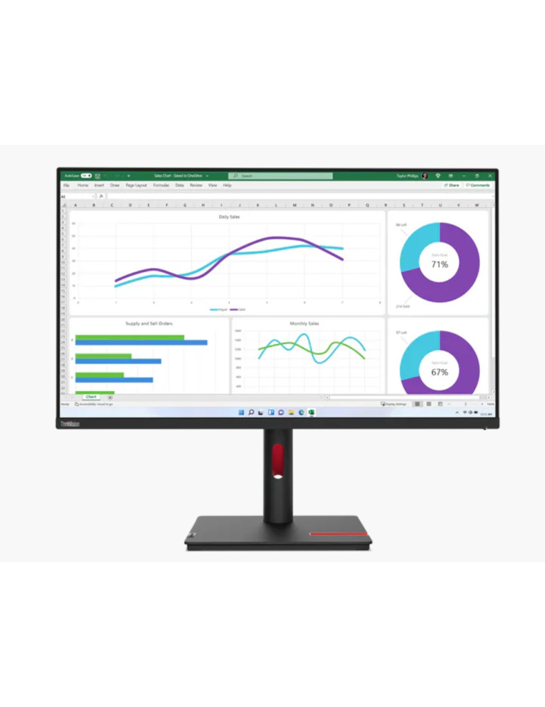 Монитор Lenovo ThinkVision T32h-30, 31.5" IPS 2560x1440 60Hz, USB-C, HDMI, DisplayPort, RJ-45, регулируема висина - 63D3GAT1EU - 2