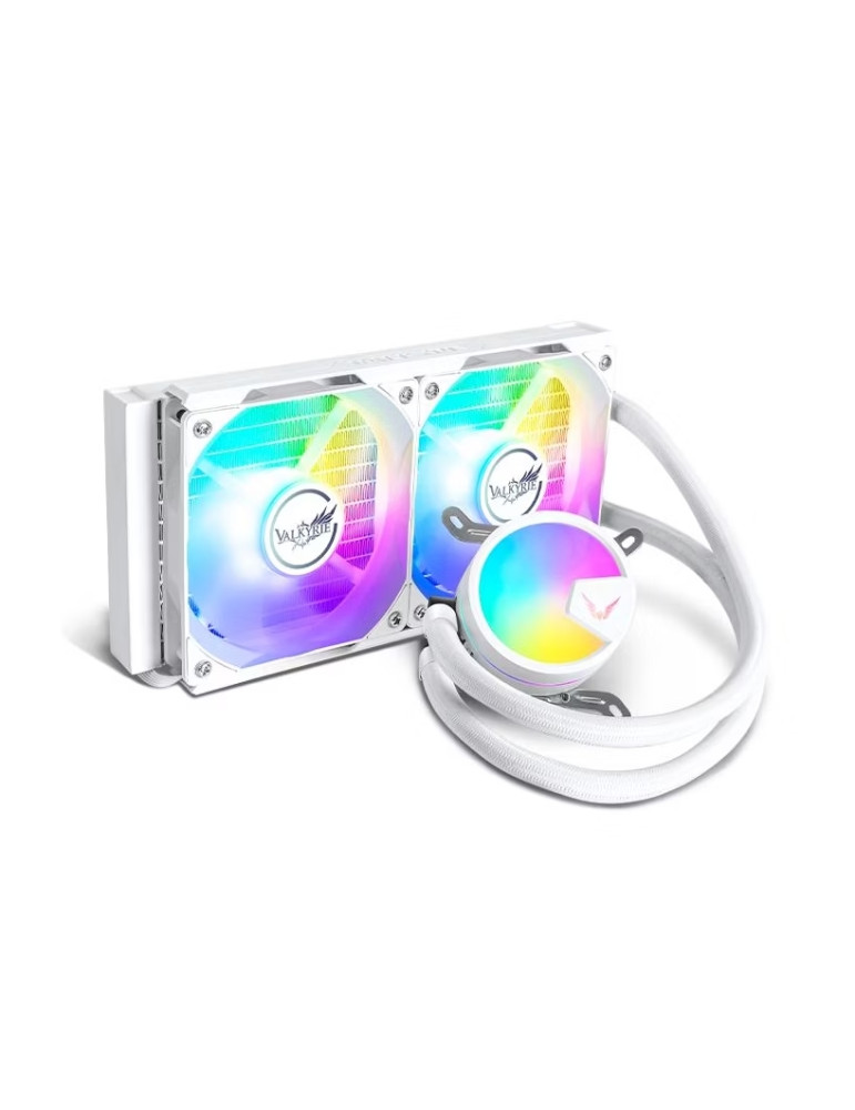 Водно охлаждане за процесор VALKYRIE A240 White, Течно охлаждане, 2x120mm вентилатора, 800-2300 RPM помпа, ARGB LED, Intel/AMD съвместима - VK-AIOA240W - 1