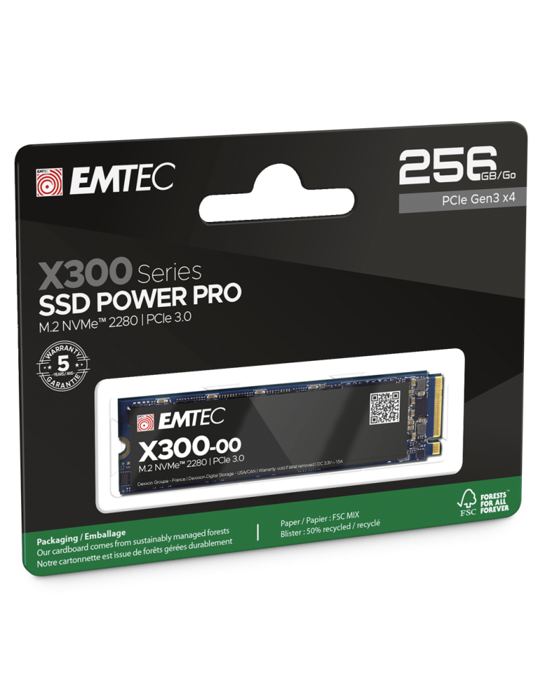 SSD диск EMTEC X300, 256GB NVMe M.2 PCIe Gen 3.0, до 2500/1200MB/s - ECSSD256GX300 - 1