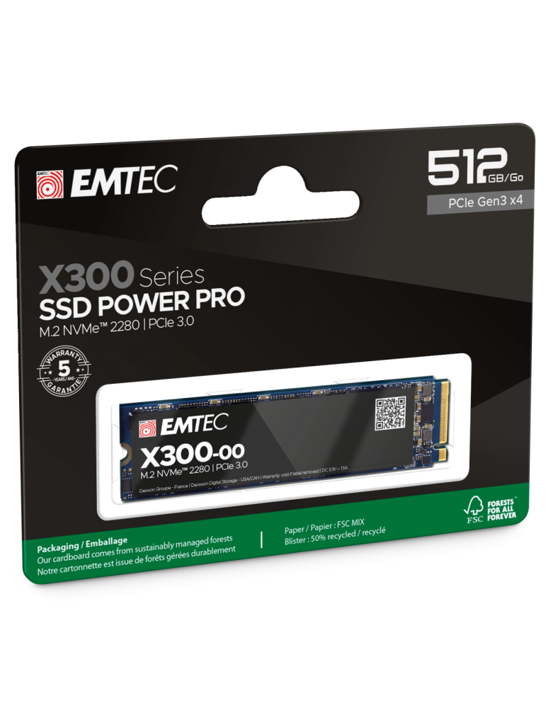 SSD диск EMTEC X300, 512GB NVMe M.2 PCIe 3.0, до 3000/2500MB/s - ECSSD512GX300 - 2