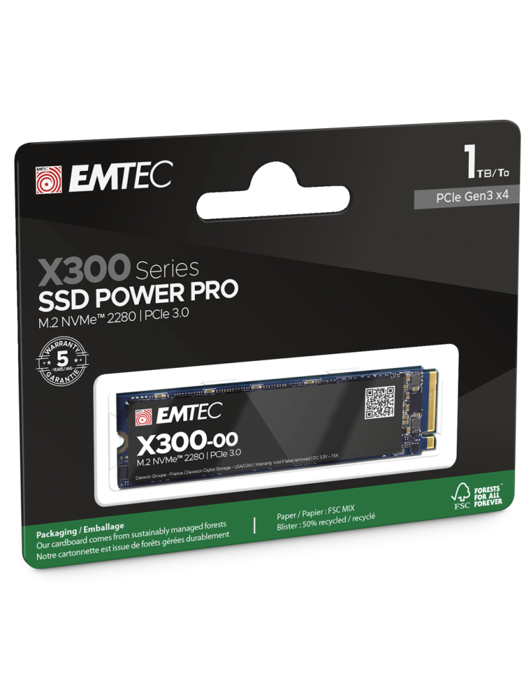 SSD диск EMTEC X300, 1TB NVMe M.2 PCIe 3.0, 3000/2500MB/s - ECSSD1TX300 - 3