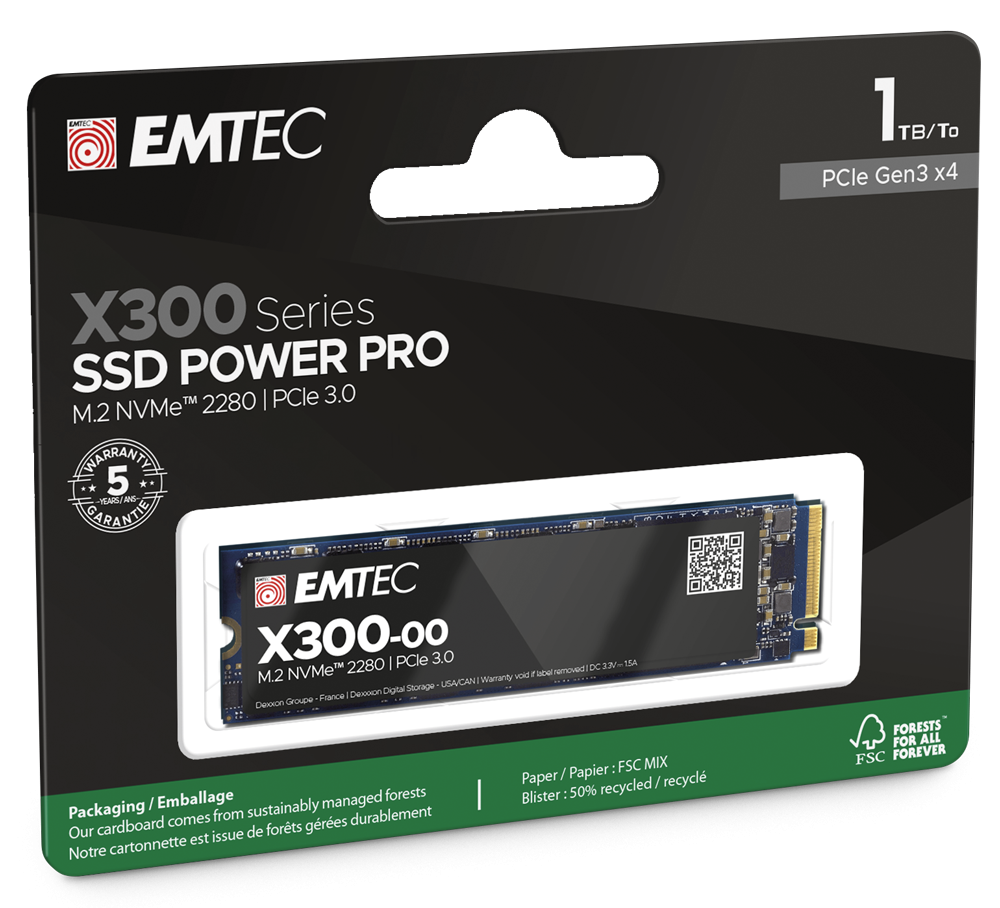 SSD диск EMTEC X300, 1TB NVMe M.2 PCIe 3.0, 3000/2500MB/s - ECSSD1TX300 - 3
