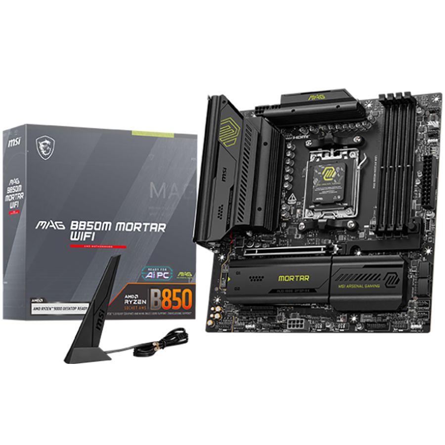 Дънна платка MSI B850M MORTAR WIFI, AMD B850, Socket AM5, mATX, 4x DDR5, 3x M.2, WiFi 7, Bluetooth 5.4 - 1