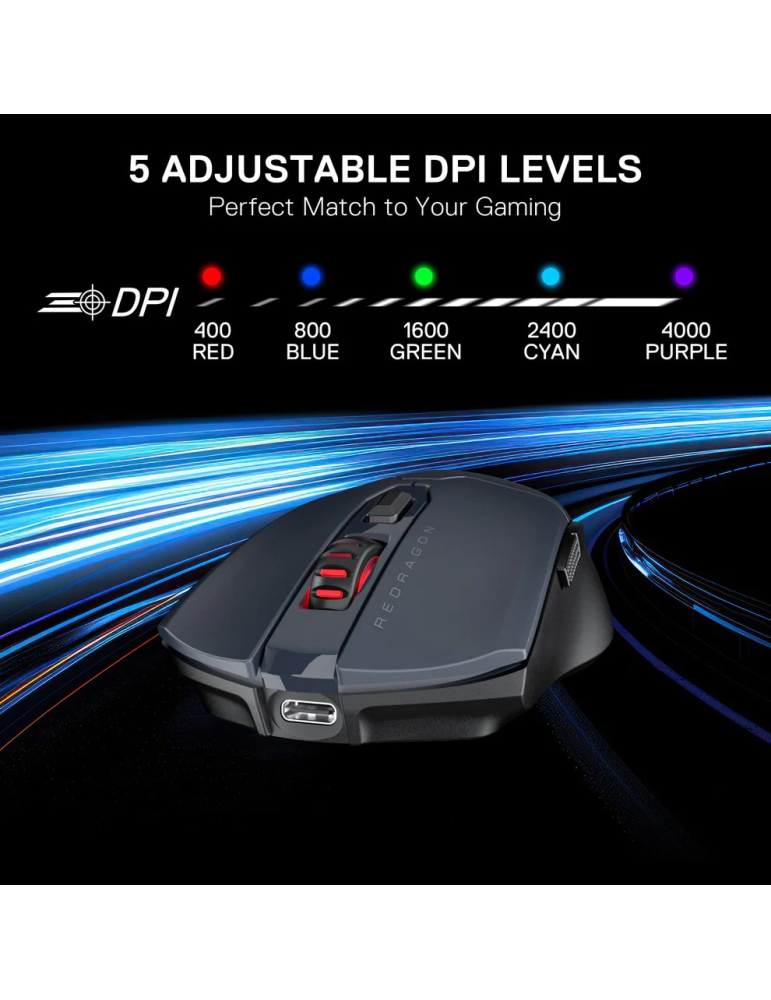 Безжична геймърска мишка Redragon Fyzu Lite M995GB-LIT, USB донгъл, до 10000 DPI, 7 бутона, презареждаема - M995GB-LIT - 2