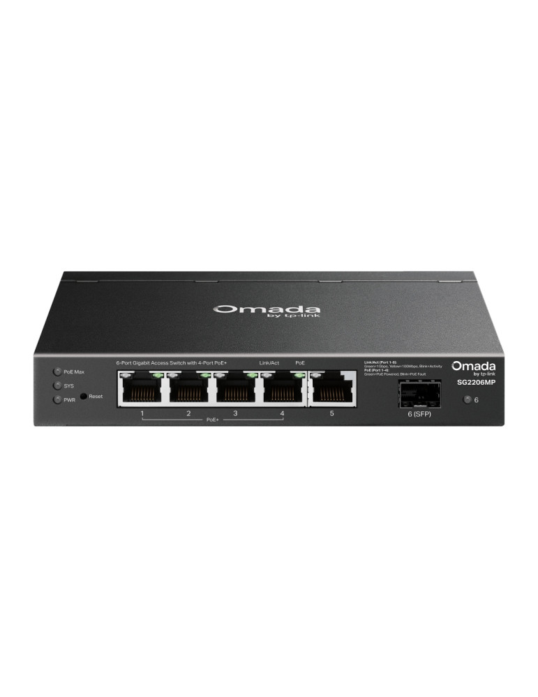 Мрежов комутатор TP-Link Omada SG2206MP, 6 портов гигабитов, 4× PoE+ портове - 1