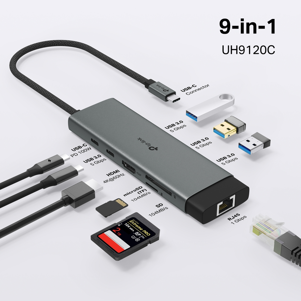 USB хъб TP-LINK UH9120C, 9в1 Type-C - 1
