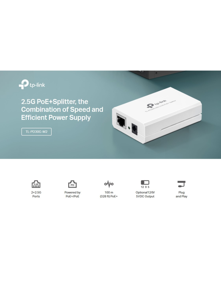 PoE+ сплитер TP-Link TL-PD30G-M2, 2.5Gbps  - 2