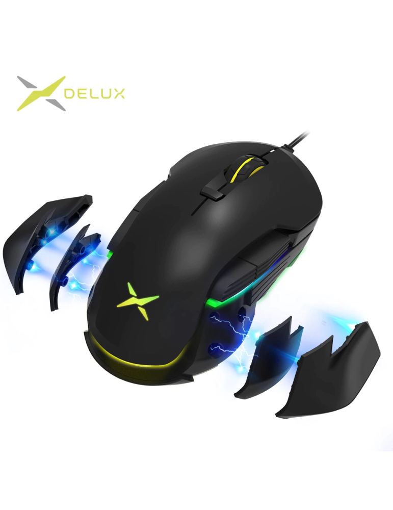 Геймърска мишка DELUX M627S, Черна, Оптична, PMW3389, 16000 DPI, USB - 3