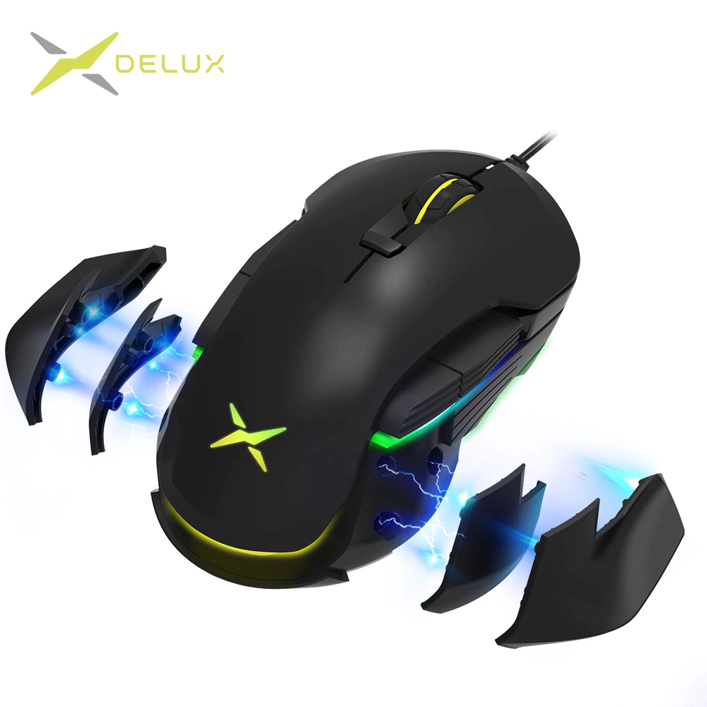 Геймърска мишка DELUX M627S, Черна, Оптична, PMW3389, 16000 DPI, USB - 3