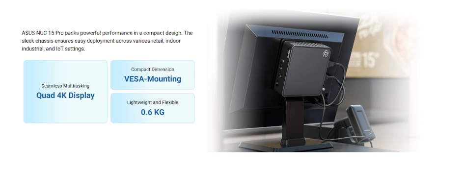 Мини компютър ASUS NUC 15 Pro RNUC15CRKC500002, Intel Core 5 210H, Intel UHD Graphics, без RAM, без SSD, без OS - 90AR00R2-M00060 - 3