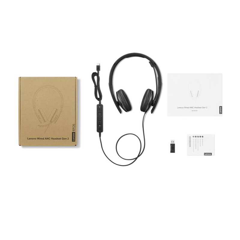 Слушалки Lenovo Gen2 On-ear, USB-C, черни, с микрофон, шумоподтискане - 4XD1M45627 - 2