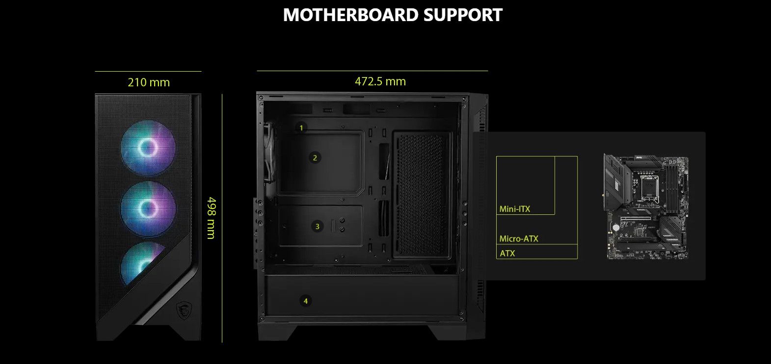 Кутия за компютър MSI MAG FORGE 320R AIRFLOW, Midi Tower, ATX/M-ATX/Mini-ITX, 4x 120mm ARGB вентилатори, Закалено стъкло - 306-7G23R24-HH9 - 3
